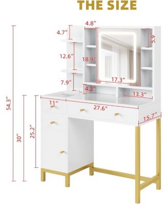 White Vanity Desk  Mirror and Lights Makeup Desk Dressing Table  for Bedrooms, Apartments, Easy to Assemble