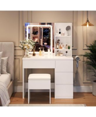 Vanity Desk  Mirror and Lights - Modern Makeup Dressing Table  for Bedrooms, Apartments, Easy to Assemble