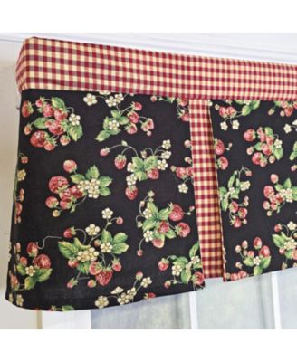 Strawberry Pleated 100% Cotton Rod Pocket  Window Valance 50" x 17" Black