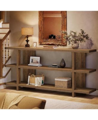 63 Inches Long Console Table with Storage, Wooden Narrow Entryway Table with 3-Tier Shelf, Farmhouse Accent Foyer Sofa Furniture