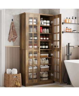 71" Tall Kitchen Pantry Cabinet with Doors and Adjustable Shelves, Modern Rustic Storage Cabinet Wooden Cupboard, Brown