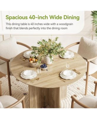 Round Dining Table for 4-6 People, Modern Wooden Kitchen Table with Pedestal Base, Small Dinner Table (Only Table)