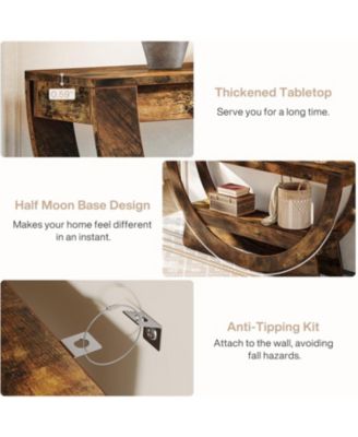 63-Inch Console Table, Farmhouse 2-Tier Entryway Table with Arched Open Shelf, Narrow Long Sofa Table Behind Couch, Wooden Accent Table