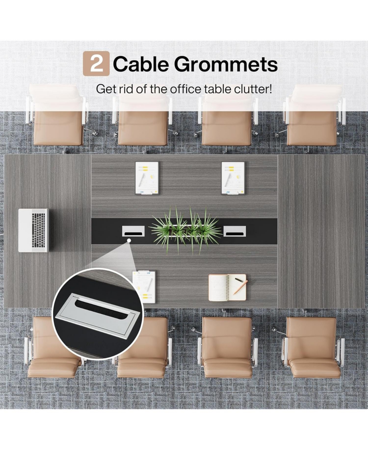 Tribesigns 94.5-Inch Conference Table for 10 People, Industrial 8 Ft Meeting with Two Grommets Home Office, Studio, Business