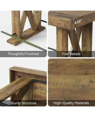 63-Inch Industrial Bar Table with Metal Footrest Set of 2, Kitchen Pub Table with Sturdy and Heavy Duty X-Base