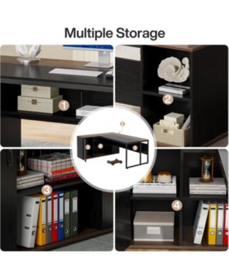 71 inch Executive Desk, L Shaped Desk with Cabinet Storage, Executive Office Desk with Shelves, Business Furniture Workstation