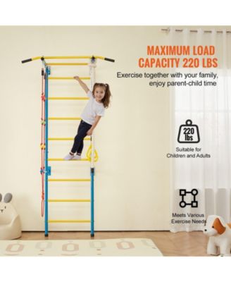 5-in-1 Indoor Jungle Gym, Swedish Ladder Set w/ Pull-Up Bar, Rope Ladder & Rings, 220-Lb Capacity