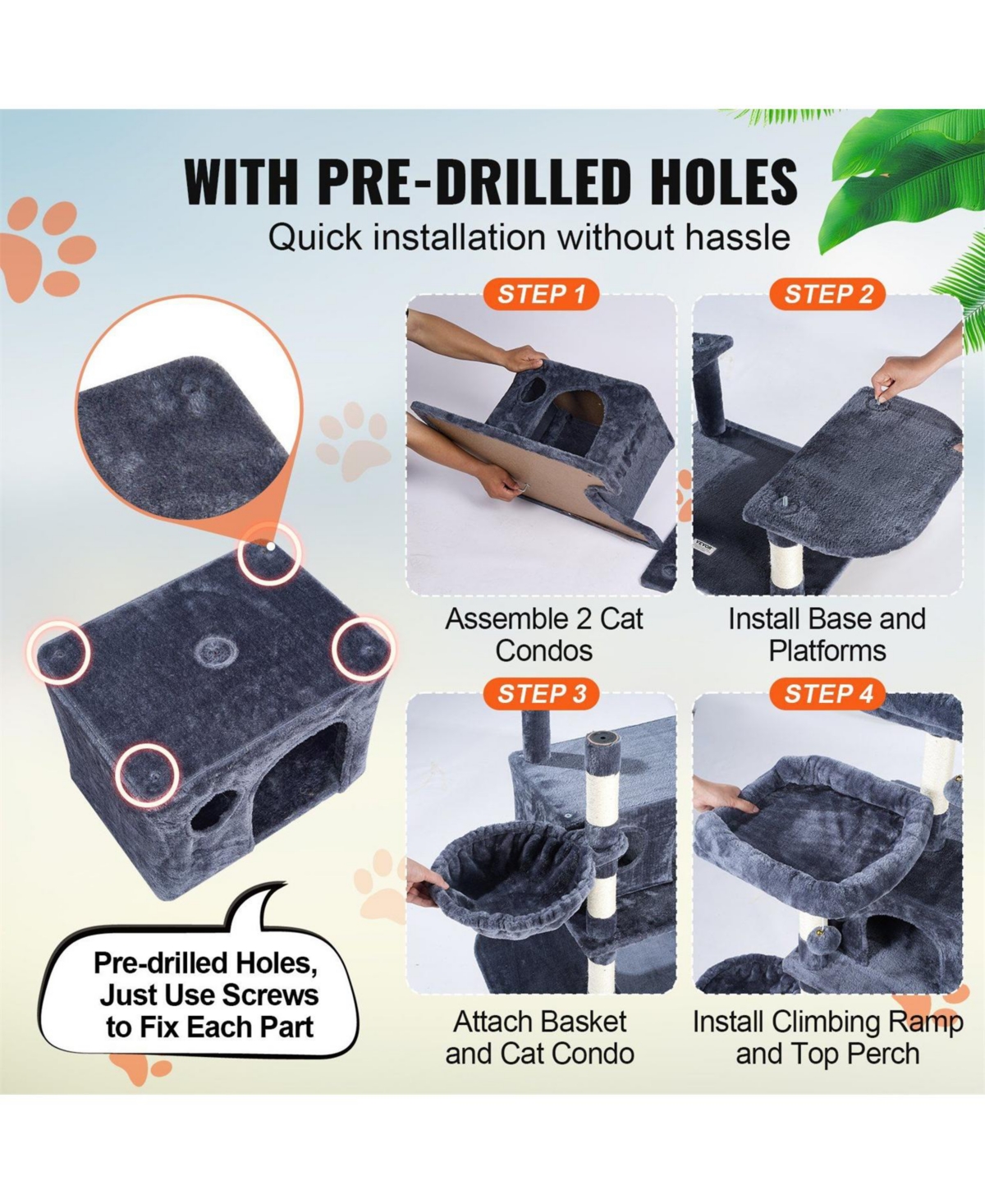 Aostirmotor 68.5" Cat Tower with Cat Condos Scratching Post in Blue