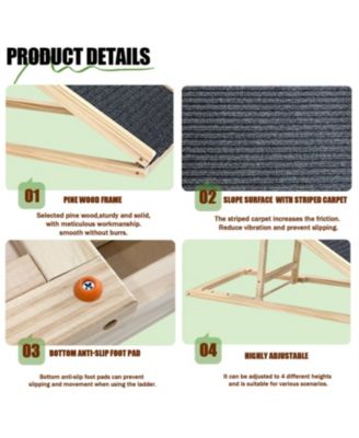 Dog Ramp for Bed with Adjustable, Foldable in Natural Wood