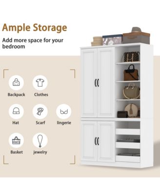 4-Door Wardrobe With Open Cubbies And Shoe Drawers, Armoire