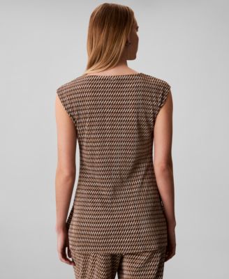 Women's Plisse Print Boat Neck Tunic Top