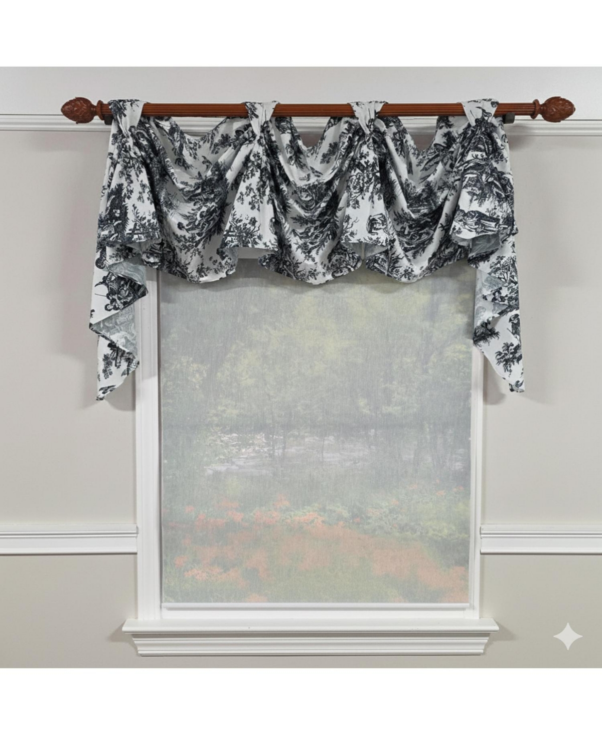 Rlf Home Baroque 3-s Victory 100% Cotton Tab Top Swag Window Curtain 54" x 25" Black