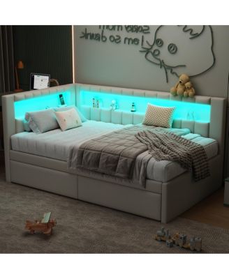 Twin Platform Bed w/ USB & LED 2 Drawers