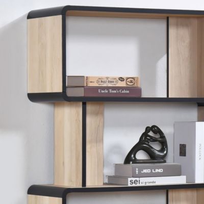 Nathan Wooden Display Book Shelf Bookcase – Shelving Rack Unit Organizer, Oak/Black