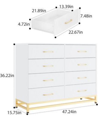 Dresser for Bedroom 8 Drawer Dresser & Chest of Drawers, Wooden Dresser Wide Dresser, Metal Handle, Modern Design Dresser