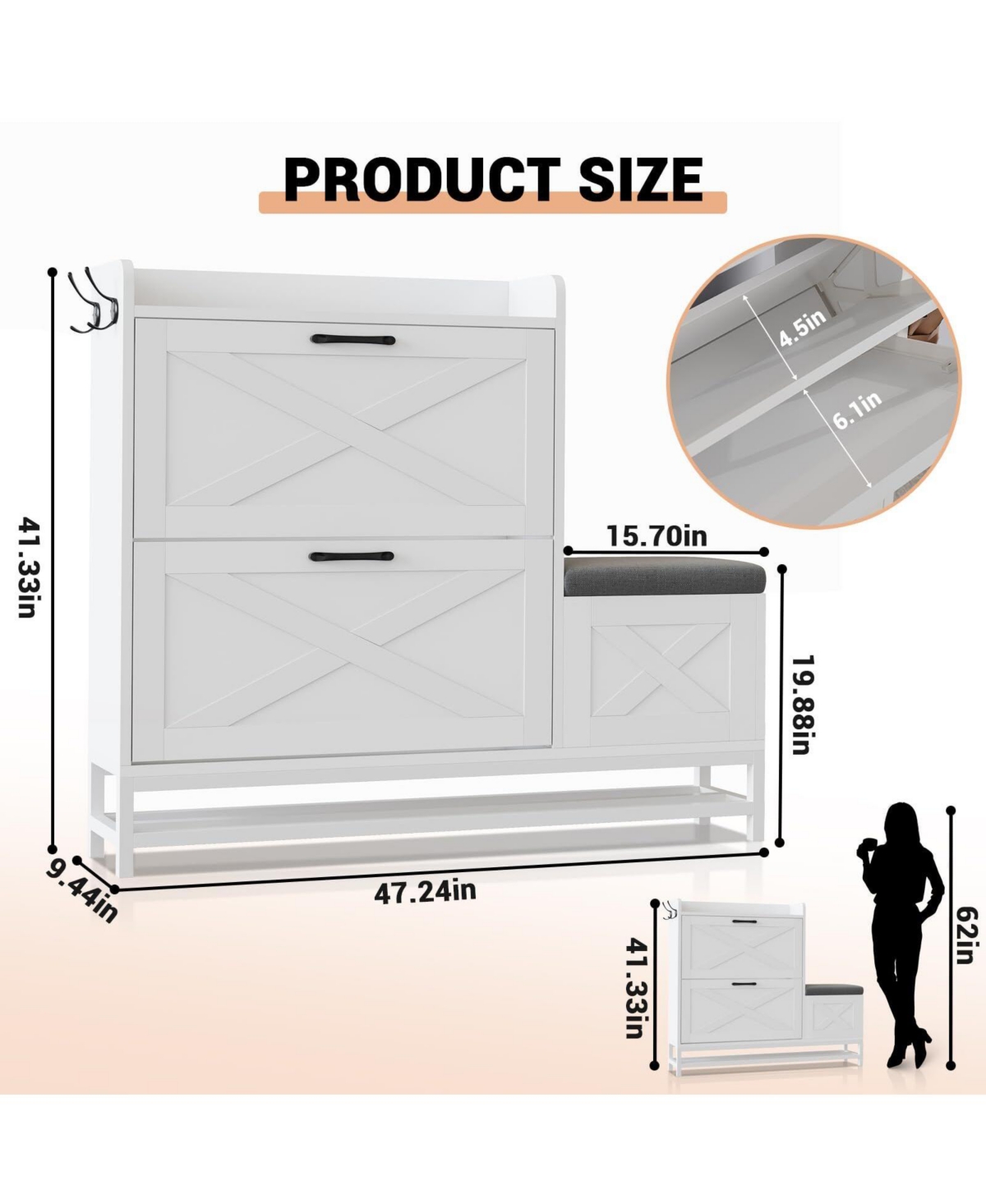 Gaomon 2-Drawer Flip Shoe Cabinet with Bench, Rustic Brown, Hidden Storage & Hooks for Entryway or Living Room.