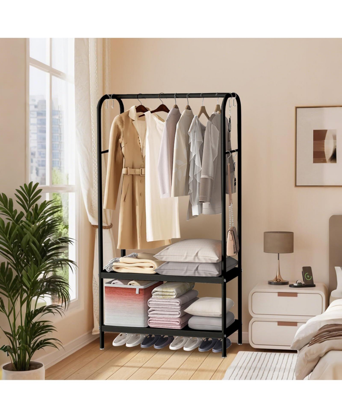 gaomon Heavy Duty Clothes Rack Freestanding Garment With Shelves Metal Clothing Closet Storage Portable Hanger