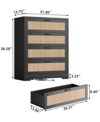 Rattan Dresser, Tall Chest of Drawers, Wood Dresser for Bedroom, Closet, Living Room, Hallway