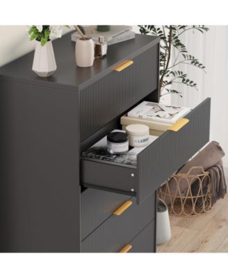 5 Drawers Dresser for Bedroom, Fluted Dresser Chest of Drawers with Handle