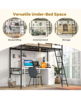 Twin Size Metal Loft Bed Single Loft Bunk Bed with Full-Length Guardrail