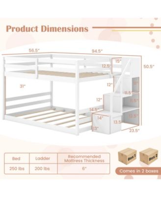 Full Over Full Low Bunk Bed with Storage Stairs with Full-length Guardrails