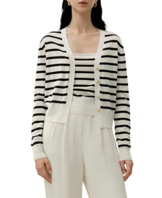 Women's Silk-Cotton Striped Knit Cardigan Set