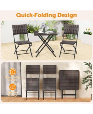 Rattan Patio Bistro Set with Folding Dining Table and Chairs