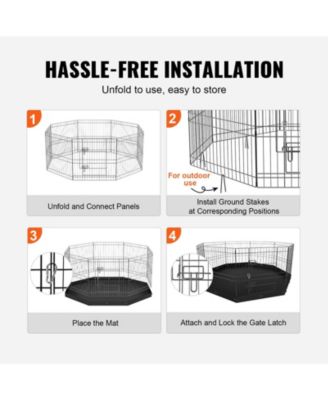 Dog Playpen, 8-Panel Foldable Metal Exercise Pen w/ Bottom Pad, 24 in H, Puppy Fence w/ Ground Stakes, Indoor/Outdoor