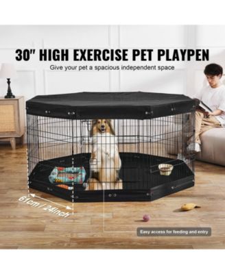 Dog Playpen, 8-Panel 30"H x 24"W Foldable Metal Exercise Pen w/ Door, Top Cover & Bottom Pad, Indoor/Outdoor Pet Fence