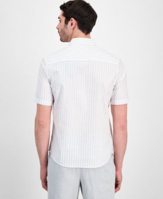 Men's Cotton Textured-Stripe Short-Sleeve Shirt