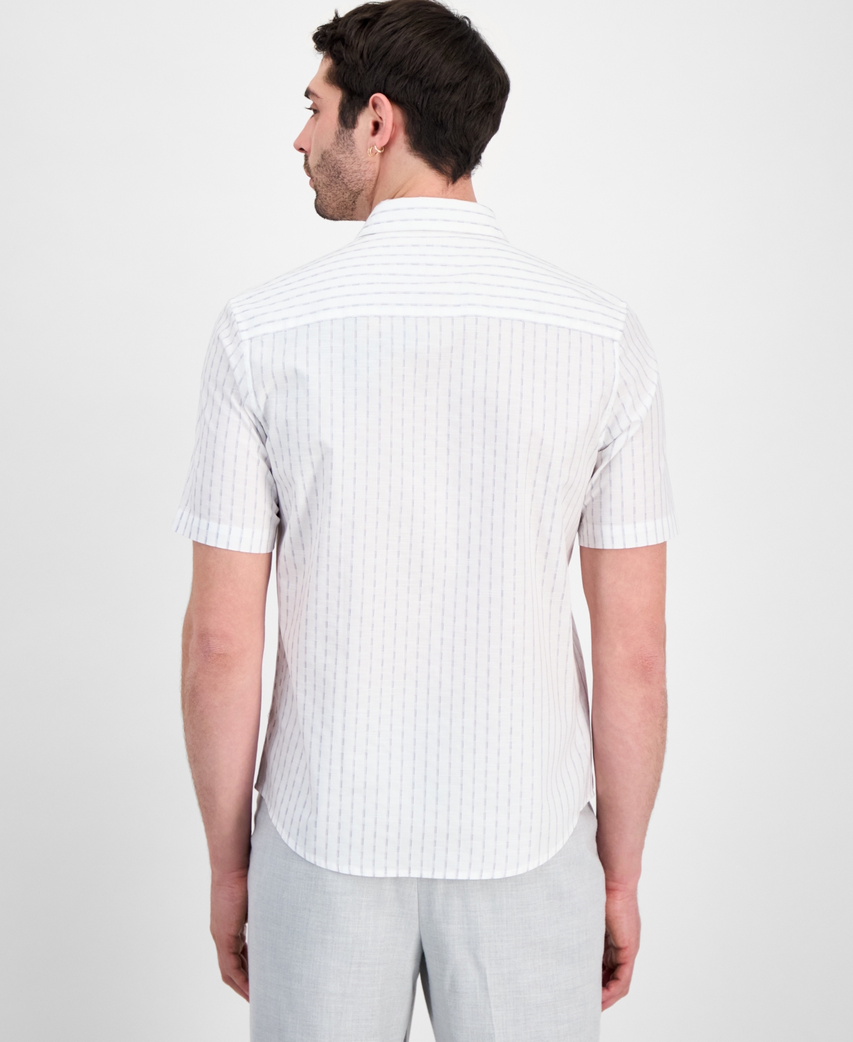 Alfani Men's Cotton Textured-Stripe Short-Sleeve Shirt, Macy's Exclusive