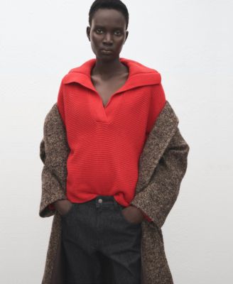 Women's Polo-Neck Ribbed Sweater