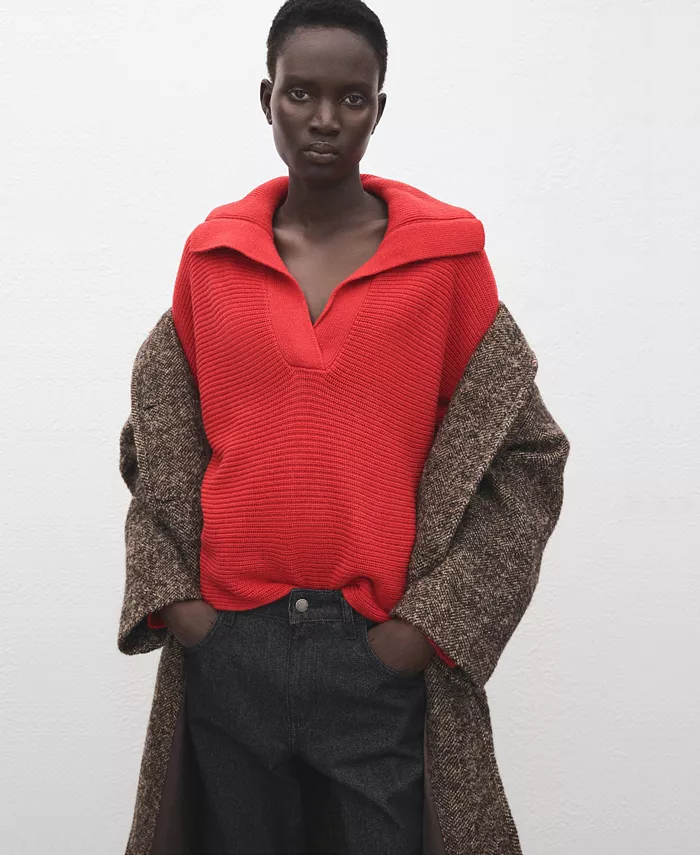 Women's Polo-Neck Ribbed Sweater - thumbnail 3