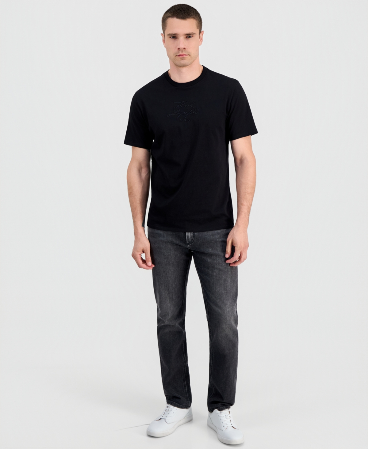 Karl Lagerfeld Paris Men's Embroidered Logo Cotton Crewneck T-Shirt