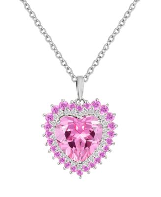 Lab-Grown Ruby and White Sapphire Heart Pendant Necklace in 14k Gold Sterling Silver (Also Available in Pink Sapphire)