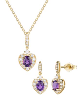2-Pc. Amethyst (1 ct. t.w.) and Lab-Grown White Sapphire (0.2 ct t.w.) Earrings And Necklace Set in 14k Gold Over Sterling Silver (Also Available in Ruby)