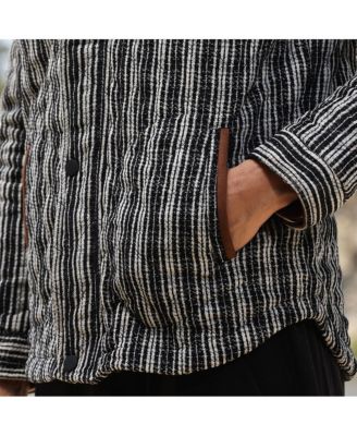 Men's Midnight Black Woven-Striped Quilted Jacket