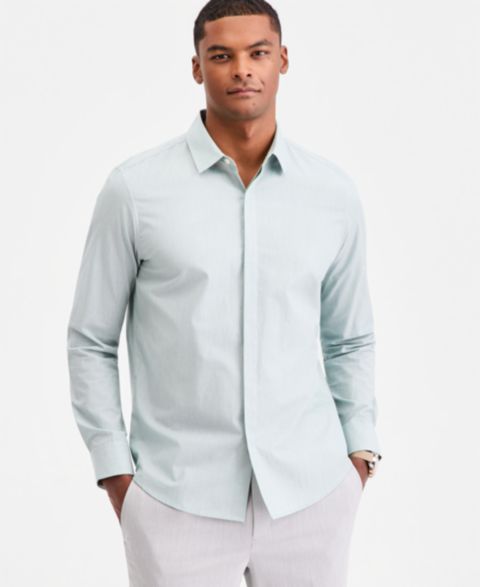 Мужская рубашка Alfani Aflani Luke Cotton Long-Sleeve Button, цвет: Состаренный шалфейный
