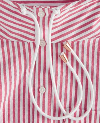 Women's Cropped Drawstring Button-Front Shirt