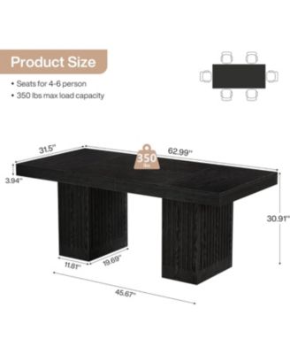 Dining Table for 4-6 People, 63 Inch Modern Rectangle Kitchen Table with Pedestal Base, Large Dinner Furniture, Black