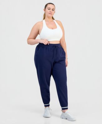 Plus Size Ribbed Fleece Ankle Jogger Pants