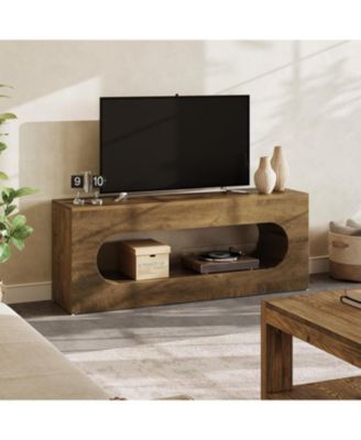 63" TV Stand for TVs up to 65 Inches, Entertainment Center with Large Open Storage, Rustic Natural TV Console