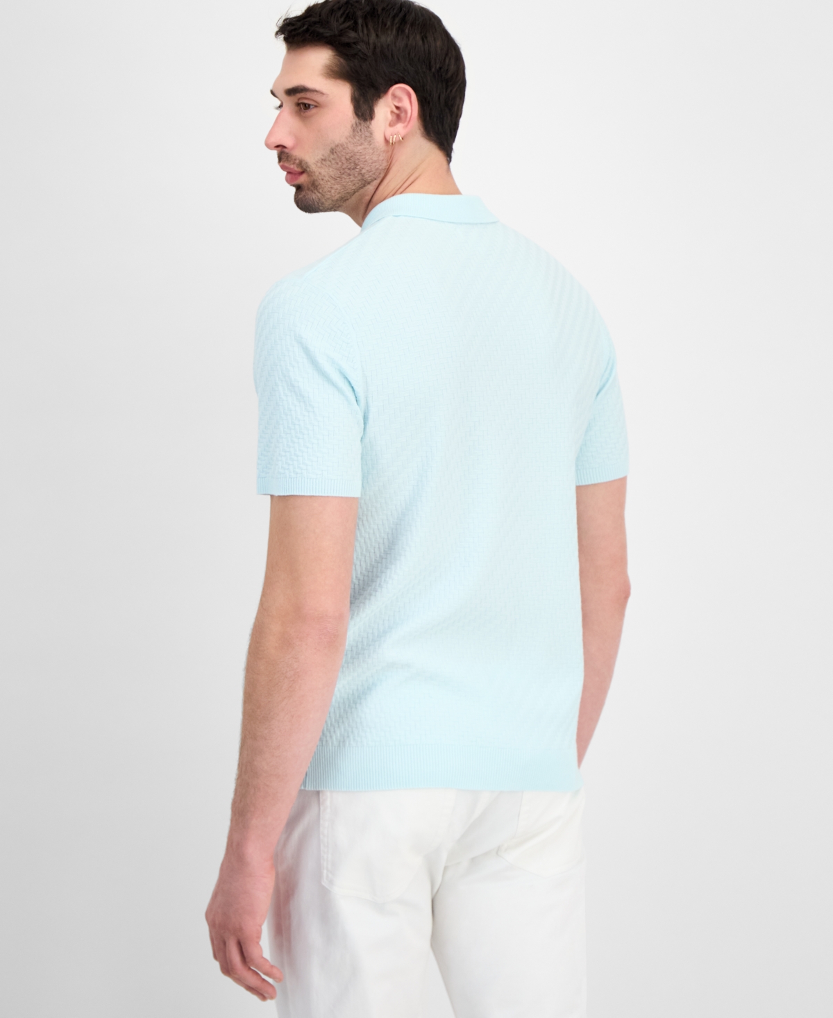 Alfani Men's Basketweave Short-Sleeve Polo Sweater, Macy's Exclusive