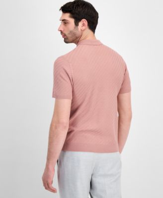 Men's Basketweave Short-Sleeve Polo Sweater