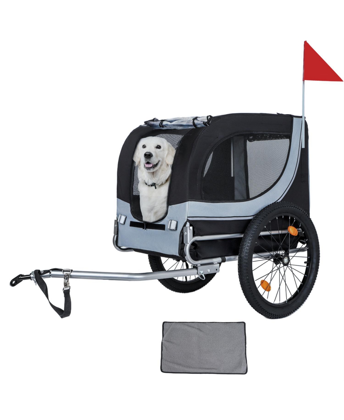 Aostirmotor Large Folding Bike Trailer for Dogs with 100LB Capacity in Grey