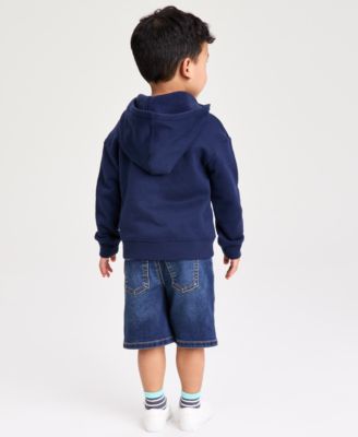 Boys' Toddler 12M-5T Zip-Up Hoodie, Fun Dude T-Shirt & Knit Denim Shorts