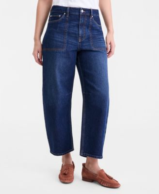 Women's Utility-Pocket Cropped Barrel-Leg Jeans