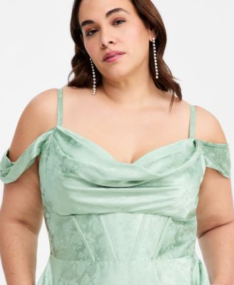 Trendy Plus Size Off-The-Shoulder Satin Jacquard Gown