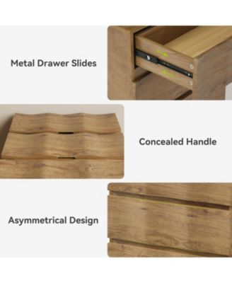 Fluted Nightstand Set of 2, Side Table with 3 Drawers, Farmhouse Bedside Table, Wood Nightstand, Bedroom Dresser, Rustic Wood End Table