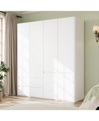 Large Wardrobe With 6-Door 2-Drawer，Bedroom Closet, Armoire, White